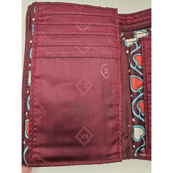 Vera Bradley Trifold Wallet Paisley Quilted Zip Coin ID Window Purple Red - Picture 9 of 9